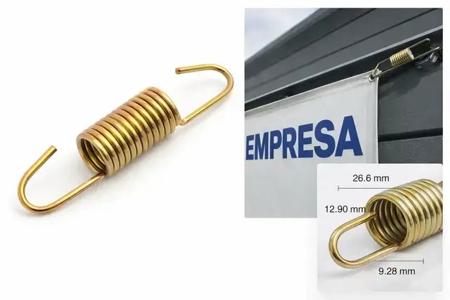 Imagem técnica de mola para esticagem de lona com medidas de referência para análise comercial